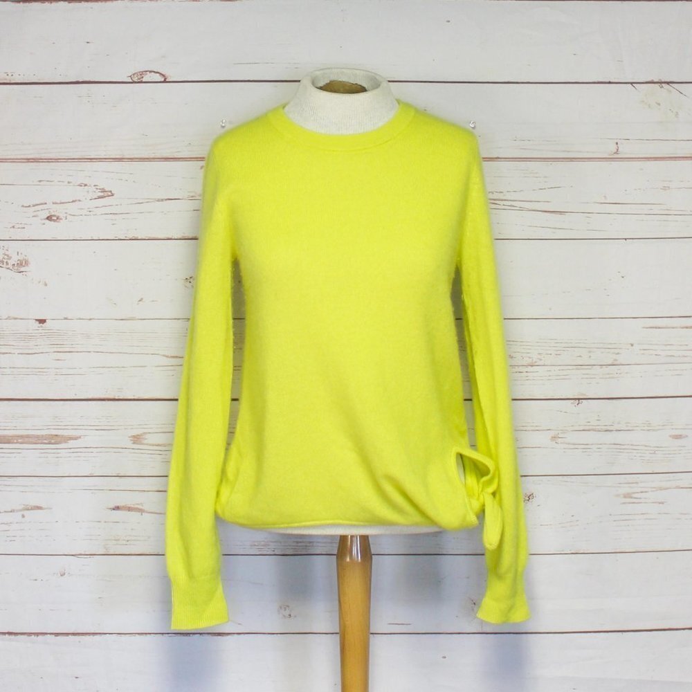 White + Warren Yellow 100% Cashmere Front‎ Tie Sweater Small Crewneck